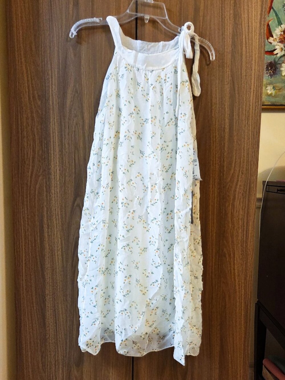 Italian Shyloh Silk Daisies White Midi Summer Dress Lined NEW tags Tie on Neck